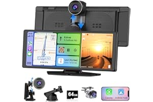 Hexinex Écran CarPlay Voiture 10,26" sans Fil, Compatible CarPlay & Android Auto, avec Dashcam Avant 4K et Caméra Arrière 1080P, Bluetooth/GPS/FM/AUX/Lien Miroir/Carte TF 64G
