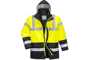 Portwest Parka De Alta Visibilidad Contrast Traffic, Tamaño: L, Color: Amarillo/Negro, S466YBRL