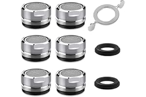 QHUI Strahlregler M24, 6 Stück Wasserhahn Sieb Einsatz Wasserhahn Aufsatz mit Edelstahl- und ABS-Filter inkl. 8 Dichtung und 1 Verchromten Schlüssel, für Wasserhähne