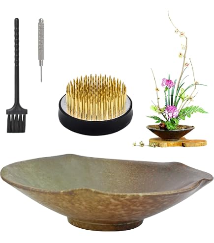 Mini-Blumentopf Set Mit Blumenfrosch & Steinperlen – Keramik, Für Ikebana & Deko