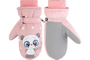 JUPSK Guanti da sci invernali per bambini, impermeabili, antiscivolo, foderati in peluche, caldi guanti a forma di panda, per bambini e bambine dai 2 ai 5 anni, rosa