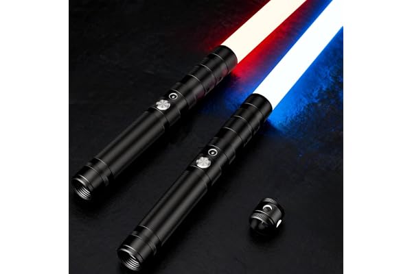 LumenVela Sabre Laser, 2 en 1 Sabre Laser Enfants, USB Rechargeable RGB 16 Couleurs Lightsaber Sons Simulés de Combats Cadeaux pour Garçons, Fête d'halloween, Cosplay (2 pièces)