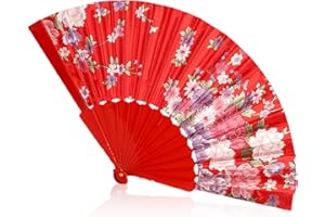 Rumyve Vibrant Display Fans - Chinese Vintage Style Folding Fans for Women's Daily Use and Photography(Red)