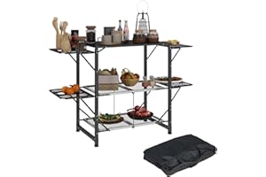 Outsunny Cuisine de Camping Table de Camping Pliante en Acier et Aluminium, avec Sac de Transport, 2 tablettes rabattables, 2 étagères et Porte-gobelets, dim. 126L x 46l x 81H cm