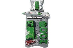 MTONLINEHANDEL Minecraft Bettwäsche 135x200 + 80x80 cm – weiche Microfaser, Reißverschluss, Öko Tex – Motiv für Kinder & Gamer-Fans, atmungsaktiv & pflegeleicht (Minecraft_Boom)