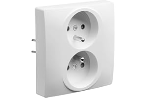 DEBFLEX - Prise Électrique 2P+T Double/1 Poste - Prise Murale 16A avec Terre et Puits Inversés - Installation Encastrée - Blanche - 88 x 85 x 45 mm