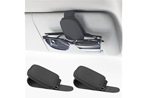 elook 2PCS Sunglasses Holders for Car Visor, Magnetic Leather Glasses Holder Ticket Card Clip Suitable, Car Visor Accessories for Different Size Eyeglasses (Black)