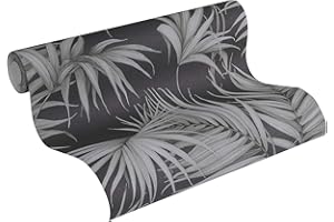 A.S. CRÉATION Michalsky Living Carta da parati in tessuto non tessuto Dream Again con stampa di palmi effetto giungla, 10,05 m x 0,53 m, colore nero/grigio, Made in Germany 365053 36505-3