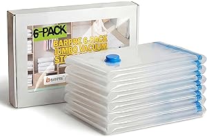Barpre 6-Pack Jumbo Vacuum Storage Bags | Space Saving Vacuum Pack Bags for Clothes & Bedding | 80% More Storage | 100cm x 70cm (39” x 28”)