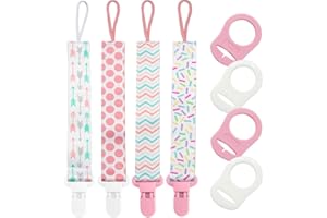 WENDERGO 8 Pcs Attache Sucette Bébé, Attache Tetine Bébé avec Silicone Anneau Attache-Sucette Réglable pour Nouveau - Né, Garçon, Fille, Cadeau de Douche Sucettes & D'alimentation & Jouets de Dentition