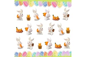 JINXIAN 21 Pcs Figurines Mini Easter Rabbit Micro Landscape Ornament Rabbit Figurine Resin Have Outdoor Accessories Rabbit Figures Basket and Mini Carrots Easter Party Supplies