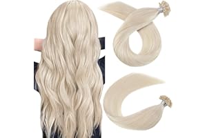 Ugeat Capelli Umani Nail Tip Extension 20Pollice/50cm U Tip Extension Capelli Veri Cheratina 100% Remy Human Hair 50Ciocche/50Grammo #60A Bionda Bianca