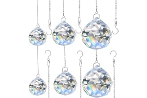 Hisredsun 6 Stück Kristall-Prisma-Kugel mit Metallkette, 30–40–50 mm, K9, facettierte Prismenkugeln, Fenster, Regenbogen, Sonnenfänger, Dekoration