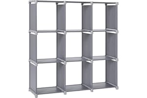 SONGMICS 9 Cube Storage Shelves, Open Bookshelf, Closet for Family Study, Organiser Rack, 30 x 110 x 110 cm, Cabinet in Living Room, Bedroom, Bathroom, with Rubber Mallet, Grey LSN45GY