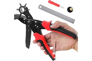 Diyife Perforadora De Piel, [Uego Completo], Perforadora De Cinturón, Herramienta De Perforación Giratoria De Alta Resistencia Con 2 Punzones Extra Y Regla, Rojo