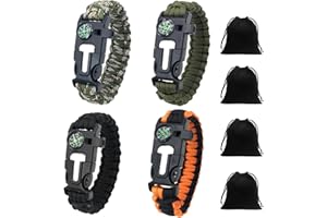 YSDYY 4 Pieces of Outdoor Bracelets and 4 Pieces of Storage Bags, Outdoor Woven Bracelets, Multifunctional Survival Bracelets for Hiking, Camping and Boating Trips (Multi-Color)