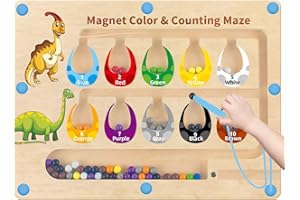 DQMOON Magnetspiel Labyrinth Holzspielzeug – Dinosaurier Montessori Spielzeug ab 2 3 4 5 Jahre, Motorikspielzeug mit Zahlen und Farben, Lernspielzeug Geschenk für Jungen und Mädchen