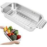 ARNTY Passoire Evier, Tamis de Cuisine Inox Passoire Rétractable Egouttoir Evier Cuisine, Pour Laver Légumes et Fruits, Egout