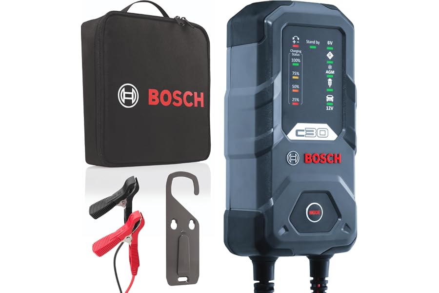 Bosch Cargador de Batería para Coche C30, 3,8 Amperios | Con Función de carga continua - Para Baterías de Plomo-ácido, A
