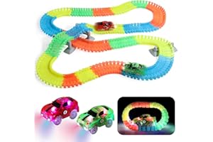 Fajiabao Autorennbahn Spielzeug ab 3 Jahre Junge - 240 Stück Flexible Rennbahn mit 2 Leucht Auto Spielzeug Rennbahn Kinder 3 Jahre Kinderspielzeug Rennbahnen Geschenk Junge 3 4 5 Jahre Mädchen