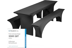 Gräfenstayn® Leopold - Copertura per tavolo elasticizzata, set da 3 pezzi, larghezza tavolo: 70 cm o 50 cm, a norma Standard 100 by Öko-Tex, Nero, 70 x 220 cm