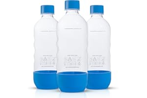 MRX SOLUTIONS Ersatz-Sprudelwasserflaschen für SodaStream, 1 Liter, BPA-frei und auslaufsicher (kompatibel mit Fizzi, One Touch, Jet, Source, Play, Genesis, Power-Modellen), 3 Stück (blau)
