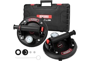 DEWINNER 2 pcs 8'' Vacuum Suction Cup with Pressure Gauge, Heavy Duty Vacuum Suction Cup with Handle Lifter, Glass Suction Lifter for Granite, Tile, Glass Lifting, Black