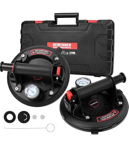 Högert Technik Ventosa A Mano Da 200 Mm Con Manometro – Carico 190 Kg, Aspiratore Manuale Per Vetri E Piastrelle, Per Professionisti