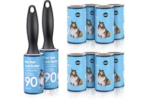 NAISEE juehu Rodillo de la Pelusa,Rodillo quitapelos Mascotas 2 Mangos y 10 Rollos de 90 Hojas Total 900,Manual Removedor de Polvo pegajoso Recolector Pelo para Eliminar el Polvo de Ropa, Asientos de Coche