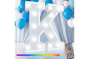 ROMULI Colorful LED Marquee Letter Lights with Remote, RGB Light Up Letters, 34 Colors Changing Battery Powered Letter Lights Gift for Wedding Birthday Party Halloween Christmas Home Decor, LED Letter K