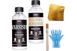 YUMCRAFT Gilding Adhesive Set, 100ml Gilding Adhesive and 100ml Gloss Varnish and 100pcs Sheets, 1 Brushes, Gold Foil Gilding Kit, Gold Leaf Kit for Craft, Painting, Art Painting, Furniture and Decoration