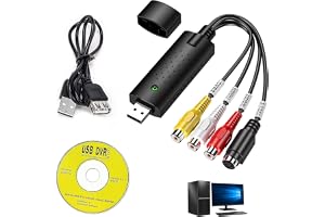 USB 2.0 Audio Video Grabber Converter, VHS till PC, stöder Windows 11/10/8/7 och Mac, perfekt för VCR/VHS/DVD – högupplöst di
