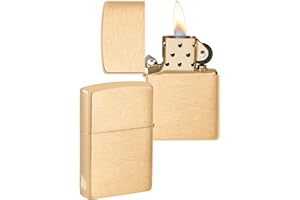 Zippo Sturmfeuerzeug - Brushed Brass mit seitlicher Flammengravur - Nachfüllbar - Wiederverwendbar - Windfestes Design - Geschenkbox - Made in USA - Amazon Exclusive
