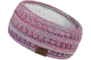 LUCKME Knitted Headbands for Women UK, Ladies Winter Headbands Thick Cable Knitting Elastic Head Wrap with Fleece Lined Thermal Winter Ear Warmer Fitness Turban Headband (B-Hot Pink)