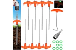 Tokeya Picchetti per Tenda, 8 Pezzi Stabili e Robusto Picchetti Campeggio Picchetti Tenda in Acciaio con Filettatura e Estrattore per Unghie Picchetti a Vite per Campeggio, All'aperto, Giardino, Erba