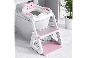 Orzbow Adaptador Wc Niños con Escalera, Estabilizar Reductor Wc Niños con Estructura Triangular, Pedal Extendido y Cojín de PVC Impermeable, Antideslizante y Plegable, Ligero y Portátil, Rosa