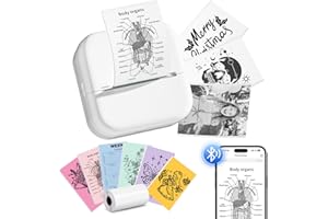 Memoking Mini Imprimante Thermique - M02L Petite Bluetooth Mini Imprimante Portable Stickers Autocollant avec 1 Rouleau de Papier, pour Les Photos, Apprentissage, Plaisir, DIY, Cadeaux