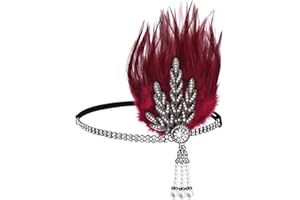 MESU Vintage Flapper Headband for Women Great Gatsby Leaf Tiara Headpiece 1920's Fancy Hair Accessory Red