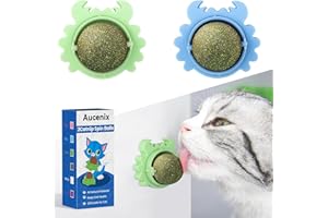 Aucenix Catnip Ball for Cats Wall, Catnip Toys Balls for Cat Licking, Natural Rotatable Edible Treats Ball Roller with Self-Adhesive Kitten Candy for Cleaning Teeth (Crab-green+blue)