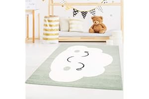 ‎CARPET CITY carpet city Kinderteppich Bubble Kids Flachflor mit Wolken-Motiv in Mint-Grün für Kinderzimmer; Größe: 120x160 cm, bubble-1324-green-120x160