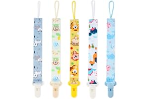 QOPAHI 5 Pcs Dummy Clips, PP Material Pacifier Clips Mam Dummy Clip for Boys Girls, Mam Soother Chains Holder Straps Teething Clips Fits All Pacifiers Baby Teething Toys, Baby Shower