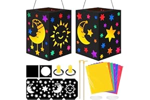 Sprinlot Laternen Bastelsets Kinder, 2 Stück Mond Sterne Laternen ca 14 x 20 cm mit Dekorative Lichter, Martins Laterne Bastelset, Geschenk Laternenfest Jungen Mädchen