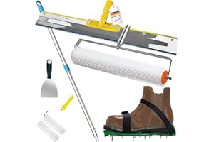 VKE Bodenbeschichtung Entlüftungsroller Set, Entlüftungswalze 11 mm, Nagelschuhe 30 mm, Edelstahl Stehrakel und Teleskopstange 162 cm (mit Farbrolle und Spachtel)