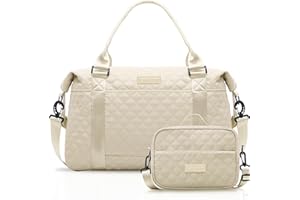 FIORETTO Travel Duffle Bag with Toiletry Bag & Wet Pocket Easyjet Cabin Bag 45x36x20 Carry On Bag Holdall Weekend Overnight Hospital Bag for Women Beige