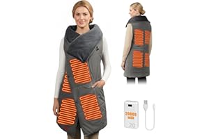 HIULLEN HIELLEN Heizdecke Kabellos mit 20000mAh 7.4V Akku, Elektrische Wärmedecke für Herren Damen, Elektrische Wärmekissen mit 8 Heizzonen und 3 Temperaturstufen, Waschbar Beheizter Schal für Zuhause,Büro