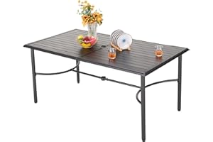 MFSTUDIO 170.2 x 96.5 x 73.7cm Garden Table, Outdoor Dining Table, Metal Rustproof Steel Frame and 4 cm Parasol Hole, for Deck, Backyard, Lawn, Garden (Black)