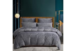 LUOFANFEI Plüsch Bettwäsche 200x220 Set Grau Einfarbig Winter Flauschig Bettbezug Set Fleece Flanell Graue Winterbettwäsche Warme Microfaser Bettwäscheset und Kopfkissenbezüge 80x80 cm mit Reißverschluss
