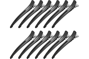 SONNOREL 12 Stück Haarklammer Professionelle Abteilklammern Friseur und Abteilen,Rutschfeste Haarspangen mit Entenschnabel und Silikonband,Haarschneidespangen für Friseursalon und Zuhause für Unisex(Schwarz)