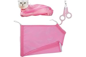 SICAILU Cat Bath Bag with Pet Nail Scissors, Anti Bite Anti Scratch Cat Grooming Mesh Bag, Cat Grooming Kit for Pet Shower, Cleaning Ear, Nail Trimming, Medicine Feeding