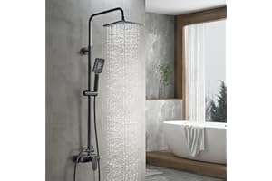 Namuoto Columna Ducha Negro, Sistema de Ducha con Ducha Fija y Teleducha, Barra Altura Ajustable, Duchas de Baño Columna para Baño Set Ducha Monomando